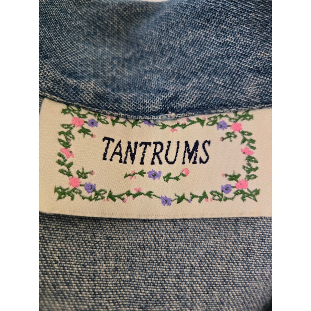 Vintage Embroidered Sunflower Ladybug Denim Jacket Blue Large L Cotton Pockets - Picture 4 of 16